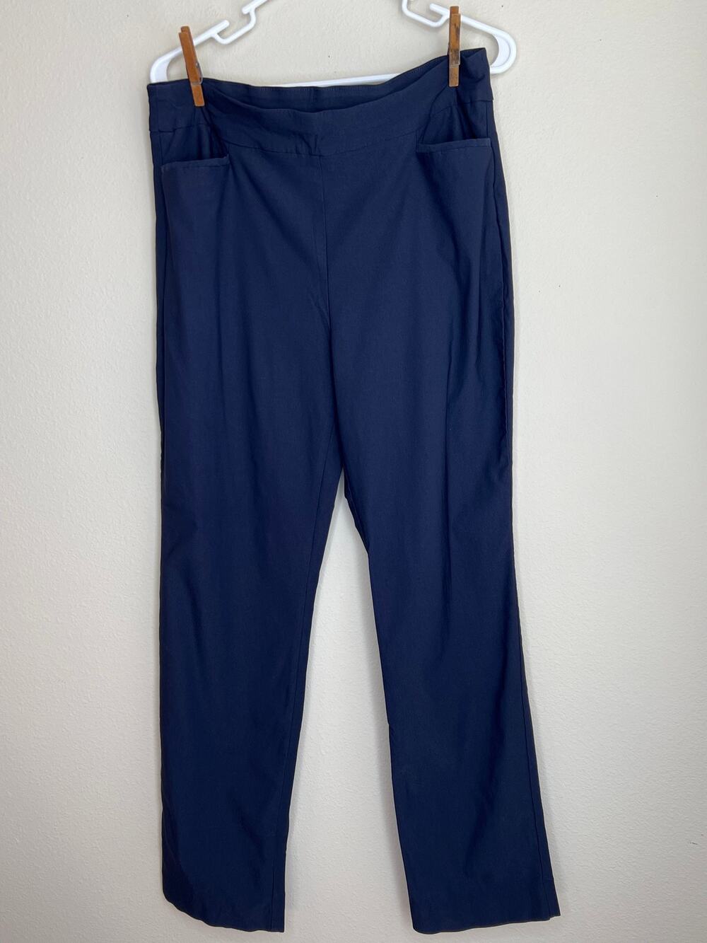 Chico's Pull On Stretch Pants Size 2R /12/ LG Navy Blue Soft Fluid Career